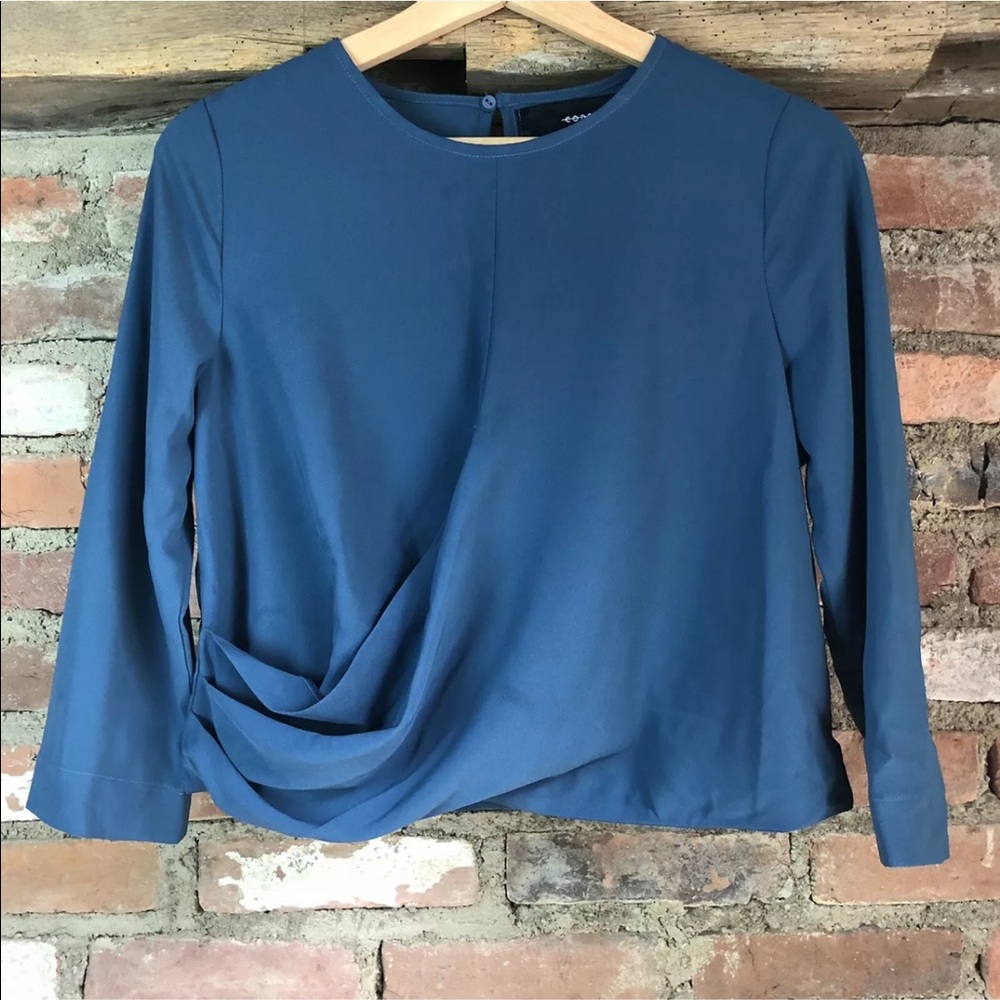 Code X Mode Top Teal Drape Faux Wrap 3/4 Sleeve
